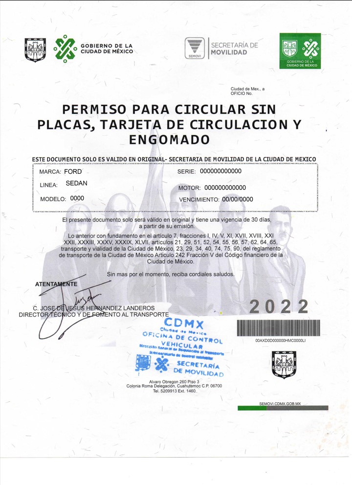 Mexico Permiso Para Circular Sin Placas